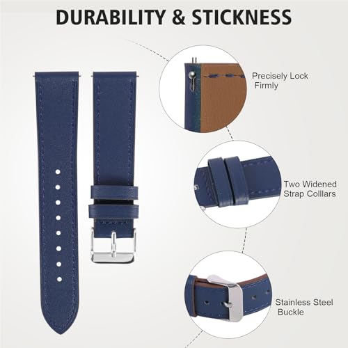 Italy Genuine Leather Watch Bands Men Women Compatible with Samsung Galaxy Watch Band, 20mm 22mm Lugs Watch Straps, Quick Release Wear-resistant Sweat-Resistant Smartwatch Replacement Strap