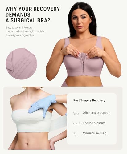 Image of FeelinGirl Mastectomy Bras for Women Compression Post Op Surgery Bra Front Closure Surgical Recovery Everyday Bra