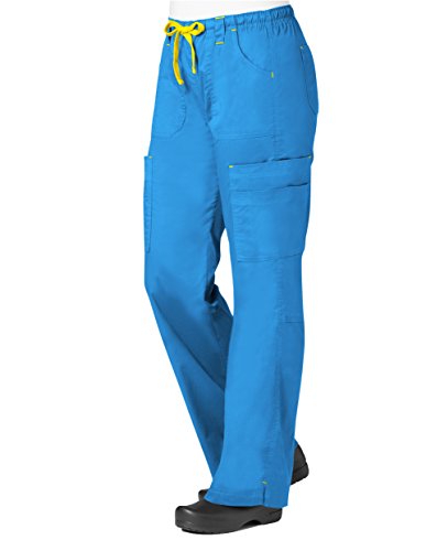 Maevn Women's Blossom Collection Multi Pocket Cargo Scrub Pant, Pacific Blue/Yellow, Medium