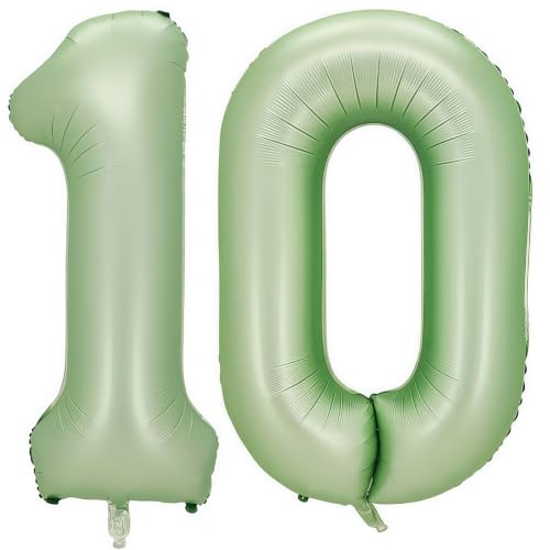 Image of Sage Green Number 10 Balloon,10 Balloon for Birthday Party Decorations | 10 Number Balloon,40 Inch 10 balloons,Helium-fillable,10 Foil Mylar Balloons,for Boys Girls Birthday Party Decorations