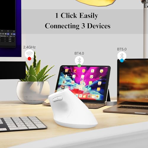 Image of Ergonomic Mouse,Wireless Mouse,Bluetooth Vertical Mouse with BT5.0 /4.0 /2.4G, Rechargeable with Battery Indicator,Ergonomic Design for Comfort and Reduced Wrist Strain for Home,Office Use(White)