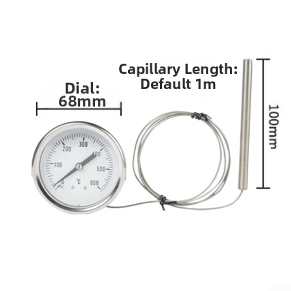 Termometro da forno in acciaio inox con sonda, 0°C-600°C, misuratore ad alta temperatura per forni, caldaie, griglie, uso industriale, linea 1 m, 68 mm