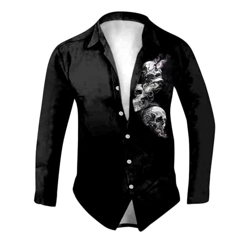 Men's Fashion Button-Down Halloween Shirts Floral Skeleton Gothic Novelty Graphic Long Sleeve Costume (White #5, XL)
