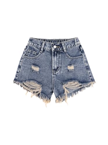 Ecolala Girls Ripped Jean Shorts Summer Raw Hem Distressed High Waisted Mini Denim Shorts Black 13-14 Years