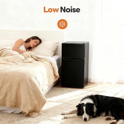 Image of Sweetcrispy 3.2 Cu.Ft Mini Fridge with Freezer, 2 Door Small Refrigerator with Adjustable Thermostat Energy-efficient Low Noise, Compact Fridge for Bedroom, Office, Dorm, Black