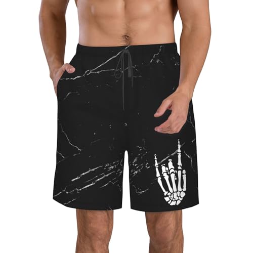 Skeleton Hand Rock Party Metal Mens Swim Trunks Quick Dry Swim Shorts Summer Beach Shorts with Pockets 3XL