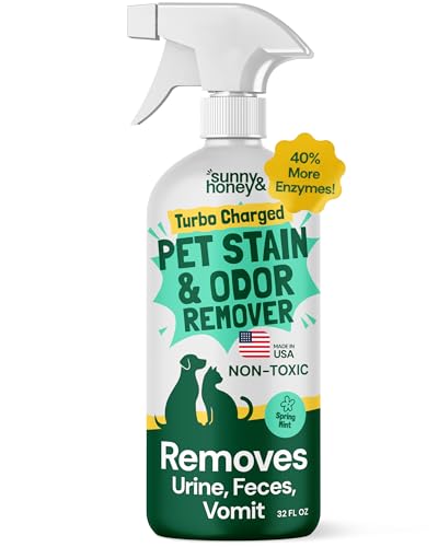 Sunny & Honey Turbo Pet Stain and Odor Remover - 40% More Enzymes - Enzyme Cleaner for Dog Urine and Poop on Carpets and Furniture - Pet Carpet Cleaner Spray (32fl oz Mint)
