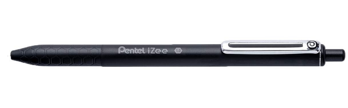 Pentel iZee BX470 Długopis chowany z tuszem o niskiej lepkości, szeroka końcówka 1 mm, opakowanie 10 długopisów czarny x 4, czerwony x 1, niebieski x 4, zielony x1