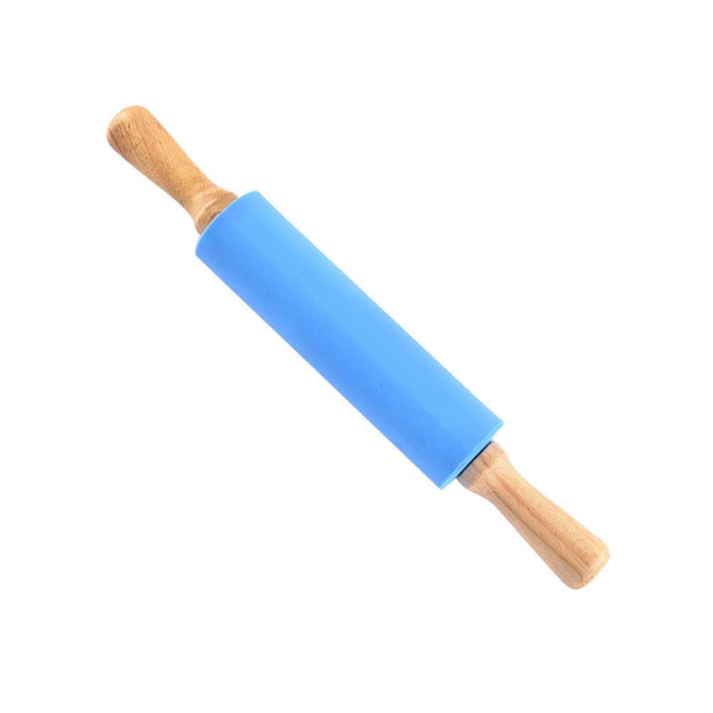 Mattarello in Silicone 38 cm Superficie del mattarello da Forno Manico in Legno per Gnocchi Accessori per Cottura a Rullo per Pasta per Adulti da Cucina (Blu)