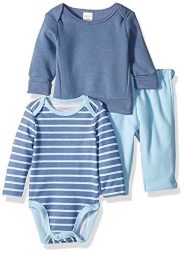 Hanes Ultimate Baby Zippin Fleece Pant with Long Sleeve Bodysuit and Sweatshirt, Blue Stripe, 0-6 Months