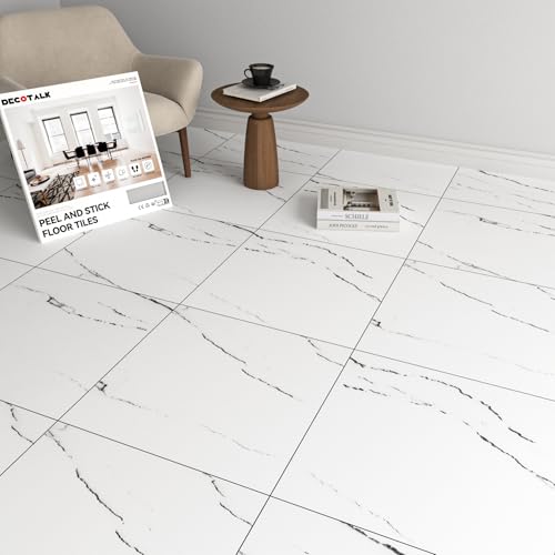 Decotalk 30-Sheet White Flooring Peel and Stick, Marble Vinyl...