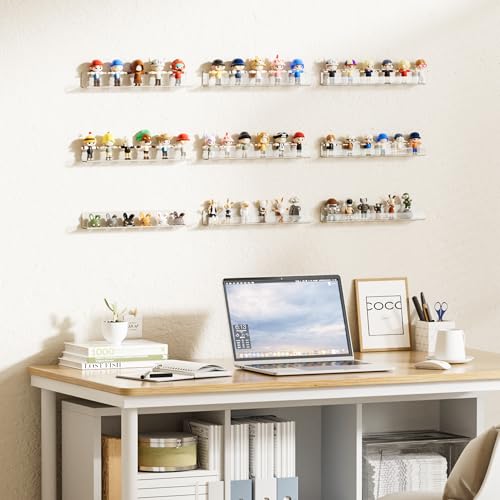Image of upsimples 10 Pcs 12 inch Clear Acrylic Shelves, Small Shelf for Wall Display | Narrow Floating Shelves for Nail Polish, Vinyl Wall Mount, Record Holder, Magazine Rack, Comic Display, Picture Ledge Shelf