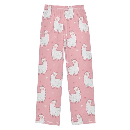 Llama Pink Love Heart Boys Long Pants Soft Trousers Elastic Waist Kids Lounge Bottoms with Pockets S-XL
