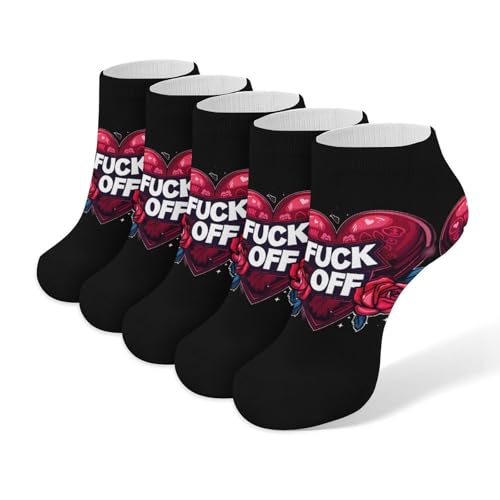 Fuck Off 5 Pairs Ankle Socks No Show Sockes Casual Low Cut Sock for Men Women