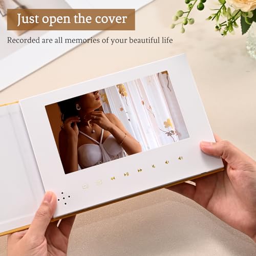 EclatView “MEMORIES” Video Greeting Book – Linen Hardcover with Gold Foil Lettering, 7-Inch HD Display, 4 GB Storage, Rechargeable Photo & Video Album Gift for Weddings, Anniversaries, Mother’s Day - Thumbnail 2