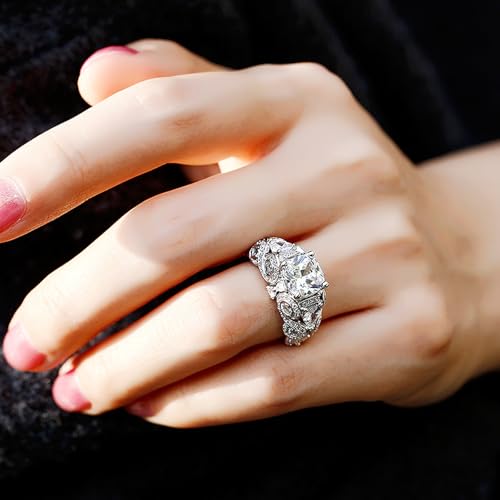 Jeulia Vintage Lace Design Cushion Cut Sterling Silver Ring Cubic Zirconia CZ Engagement Anniversary Eternity Promise Wedding Band Ring for Women2