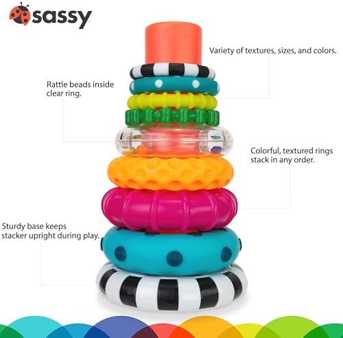 Sassy Stacks of Circles Stacking Ring STEM Learning Toy, Age 6+ Months, Multi, 9 Piece Set - 2