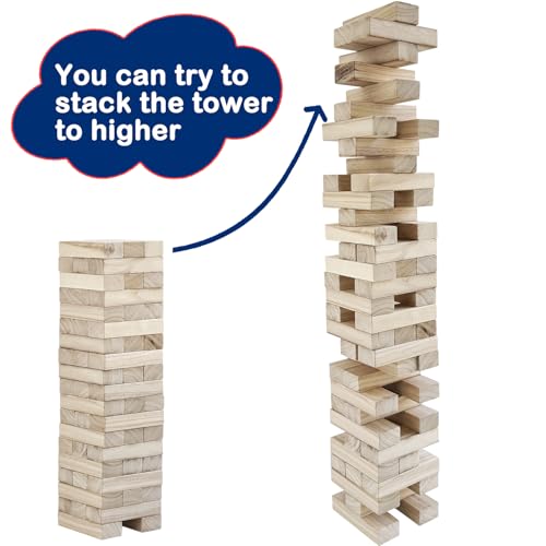 Jac & Mok Tumble Tower-Wackelturm-Turm Spiel 60 Stück Kiefernholz Toppling Blocks Spielzeug mit Tragetasche (Klassisch,56 Holzblöcke)