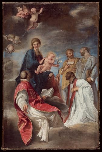 DQCJIYIGL Pinturas Famosas Pintura Pared Lienzo Póster Arte Pared La Lady col Bambino ei Santi Ignazio di Loyola Cosma e Damiano di Andrea Sacchi para Decoraciones del Hogar 60x90cm