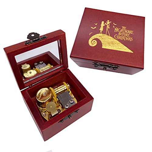 Youtang The Nightmare Before Christmas Music Box Carved Wood Musical Box Wind Up Mechanism Colockwork Gift for Christmas,Birthday,Valentine
