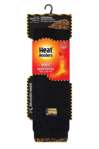 HEAT HOLDERS Worxx® Men's Long Socks - Great for cold winter weather - 7x Warmer Than Cotton - Warm and Soft, for Hiking, Cabin, Hunting, Outdoor, Cozy at Home | Black/Yellow / 7-122