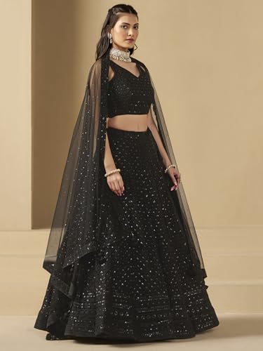 Image of Zeel Clothing Women's Sequins Thread Embroidered Georgette Lehenga Choli With Dupatta (5124-Women-Lehenga-Choli-New; Free size)