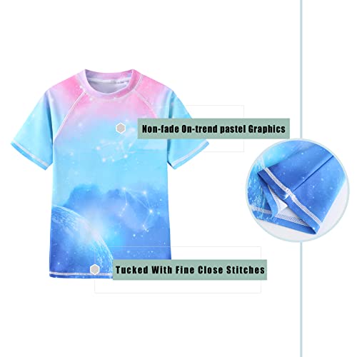 Image of Girls Rash Guard Swimsuits Short Sleeve Swim Shirt for Kids Girls One Piece Bathing Suit Swimwear 7-16 Years