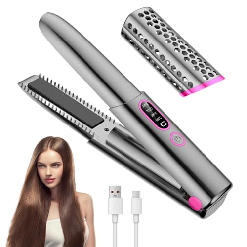 BelonLink Plancha de Pelo Inalámbrico Profesional, Plancha de Pelo y Rizador 2 en 1, Planchas del Pelo Cerámica, Calentamiento Rápido 30S, 4 Temperaturas 180-240℃, 4800 mAh Batería, Mujer/Hombre