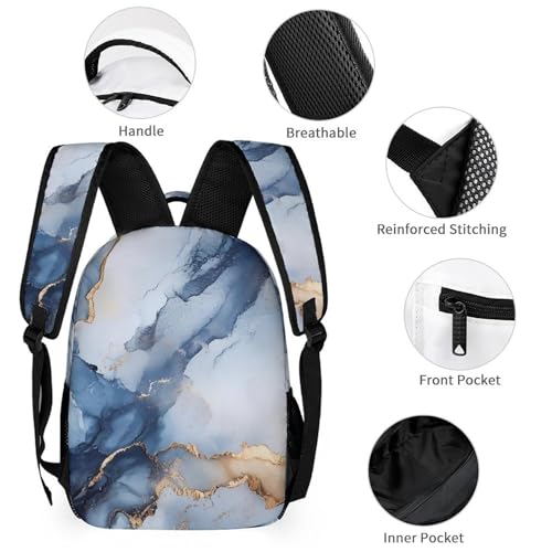 Blue Grey Marble Texture Backpack Shoulder Bags Lunch Bag Pencil Case Box 3 Set Daypack Cute3