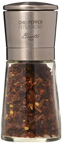 Bisetti Chili Pepper Macina Peperoncino con Tappo, Acciaio Inossidabile, Argento/Trasparente, 6 x 6 x 15 cm