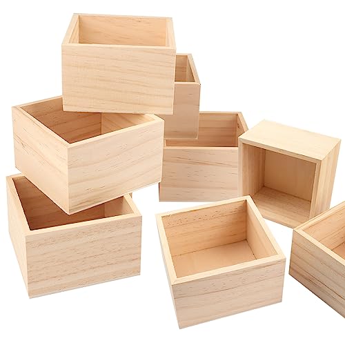 Image of GNIEMCKIN 20 Pack 4 x 4 Inch Unfinished Small Square Wooden Box, Rustic Organizer Storage for DIY Crafts, Collectibles, Succulents, Desktop Drawer Decor