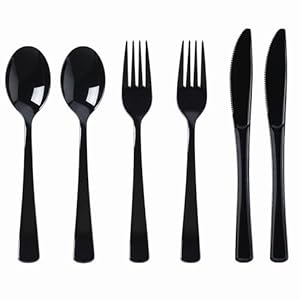 300 Pieces Of Black Plastic Silverw...
