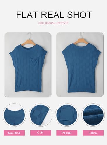 Image of SHEWIN Womens Fall Tops for Women Casual Crewneck Short Sleeve Shirts Cap Sleeve Knit Sweater Vest Summer Tops