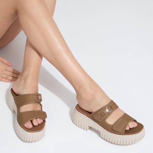 Image of UBFEN Womens Chunky Wedge Platform Sandals Adjustable Double-Strap Square | Toed Open-Toe Style Suitable for Outdoor Casual Wear