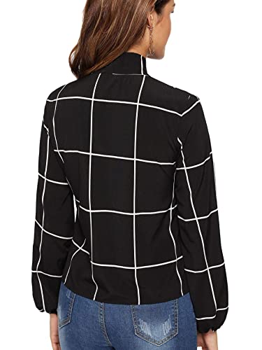 Floerns Women's Printed Bow Tied Neck Lantern Long Sleeve Workwear Shirts Blouse Black Plaid M #TOP1