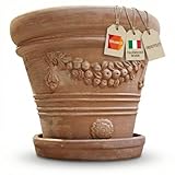 Teramico Pflanzgefäß Blumentopf Übertopf inklusive Teller konisch rund mit Girlande Festonato...