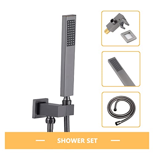 Ensemble de douche carré en métal gris avec valve robuste et flexible