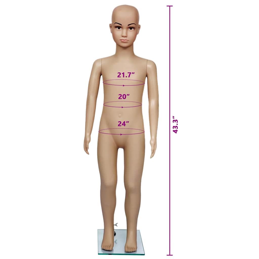 Manichino per vetrina per bambini, 110 cm, beige, con braccia e testa rimovibili in polietilene resistente, per attrezzature per negozi e presentazioni di merci, in boutique e studio