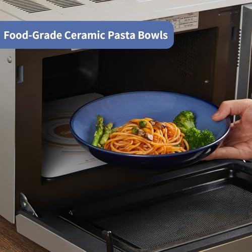 Image of Pokini 8.75'' Ceramic Pasta Bowls Set of 4, Salad Bowls Pasta Serving Bowls | 32Oz Versatile Serving Bowls for Pasta, Salad, Fruit & Noodles, Soup Bowls Sets, Stoneware Pasta Plates, Light Blue