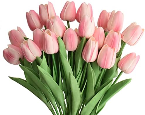 WISTART 20pcs Artificial Tulips Flowers Fake Faux PU Tulip Bouquet Real Touch Flower Arrangement for Home Room Office Party W