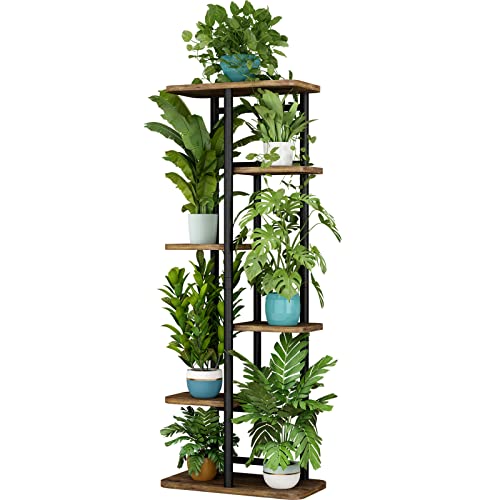 Image of LINZINAR Plant Stand 6 Tier 7 Plant Multiple Flower Rack Holder Shelves Rack Storage Organizer Display Indoor Planter for Balcony Bedroom Patio Garden Living Room, Black