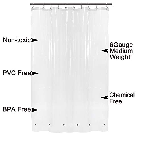 Image of Barossa Design 60 x 72 Inches Shower Curtain Liner with 6 Weighted Magnets, Heavy Duty PEVA, 10 Grommet Holes, Waterproof, PVC Free, Clear, 60x72 (Pack of 2)