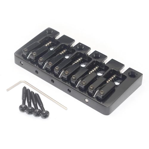 Basse à 5 cordes noire avec chevalet fixe et cordes traversantes