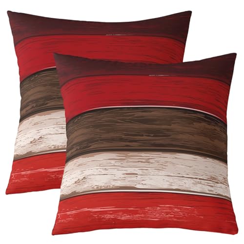 Red Brown Wooden Stripes Pillow Covers Watercolor Retro Barn Door