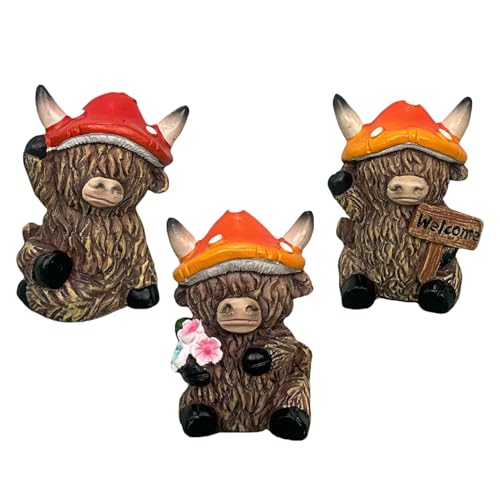 Djowyh Figuritas de Highland - 3 piezas de sombrero de seta decoración | Resina de animales, decoración de mesa para chimenea, jardín, sala de estar