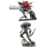Audaxly Xenomorph Action Figures & Gothic Rose Revolver Building Set, Mech Figures Model with Facehugger and Dark Romantic Revolver, Halloween Collection for Movie Fans and Gothic Art Devotees