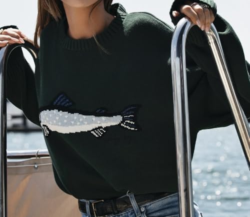 Women Cute Fish Graphic Sweater Lightweight Long Sleeve Pullover Sweater Top Loose Fit Fall Streetwear Y2k Tops3