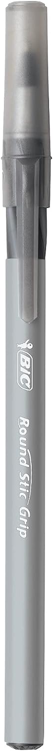 BIC Round Stic Grip Xtra Comfort Ballpoint Pen, Fine Point (0.8mm), Black, 12-Count