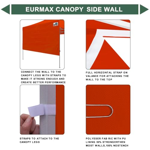 Image of Eurmax USA 10x4.8 Pop Up Canopy SunWall-UV Protection for Tents,Blocks Sunlight&Wind,Water Resistant Side Wall Only,Easy Hook & Loop Installation,Fit for 10FT Straight Leg Shelters&Gazebo,Orange