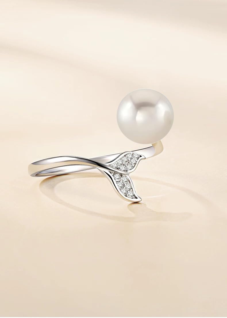 Freshwater Cultured Pearl Rings Jewelry for Women Fashion Valentine's Mothers Day Christmas Gifts Wife Mom Girlfriend, Anniversary Birthday Fine Jewelry Gifts for Her